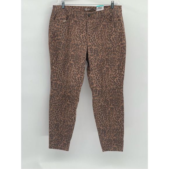 Style & Co Jeans Skinny‎ Leopard Women Size 16 Brown Black High Rise New - Picture 1 of 12